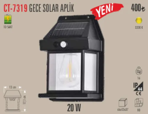 CATA GECE DUVAR SOLAR APLİK 20W 3200K