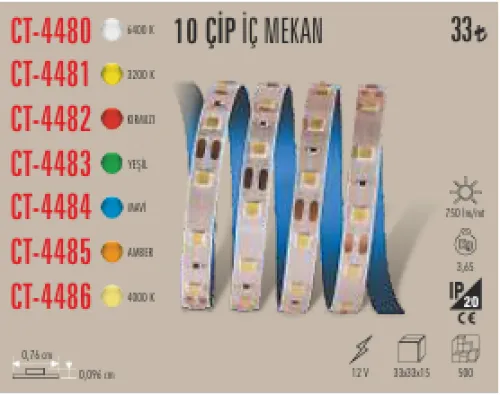 CATA 10 ÇİP İÇ MEKAN ŞERİT LED 5 MT 3200K