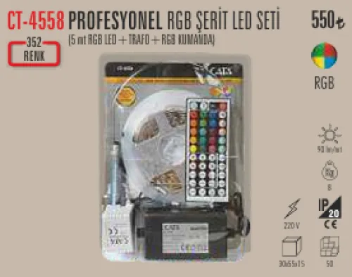 CATA PROFESYONEL RGB ŞERİT LED SETİ 5 MT ADAPTÖRLÜ
